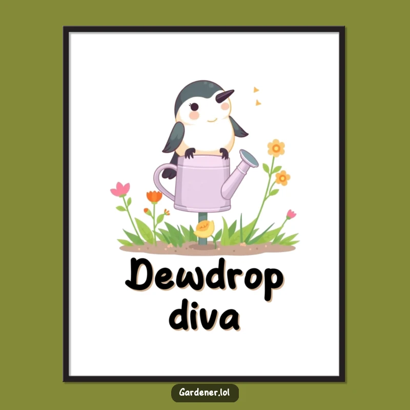 Funny Chickadee Gardener Poster: Chirping Bird Art, Whimsical Wall Decor, Funny Gift