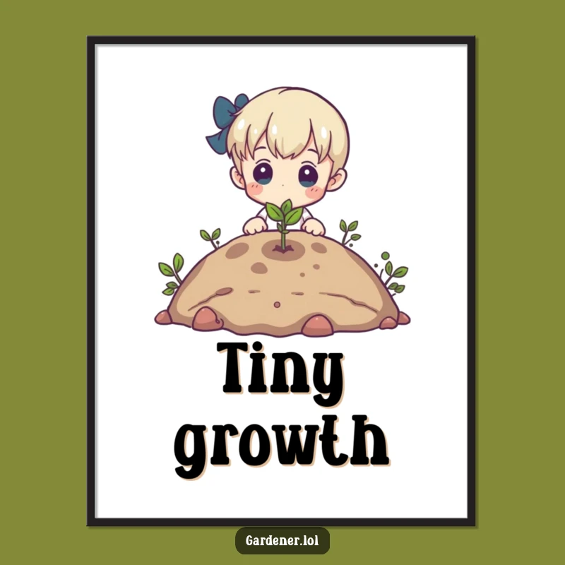 Funny Sprout Poster: Admiring Gardener Character Art, Humorous Wall Decor