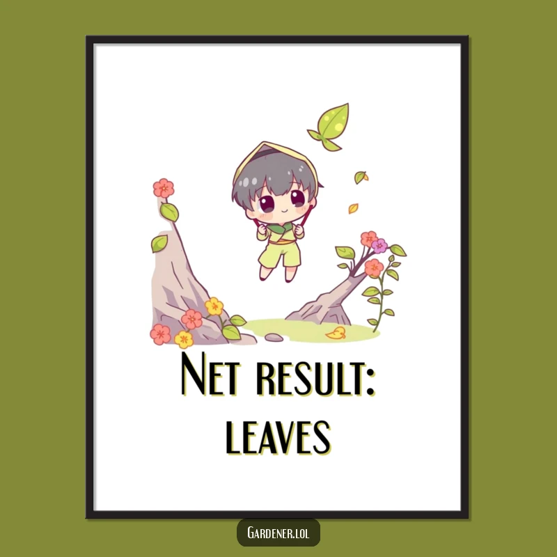 Funny Leaf Catching Poster - Character Autumn Art Print
