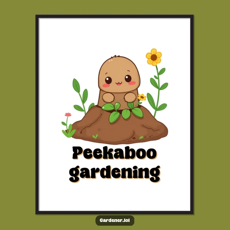 Funny Mole Gardener Poster: Curious Peeking Art, Whimsical Wall Decor, Funny Gift