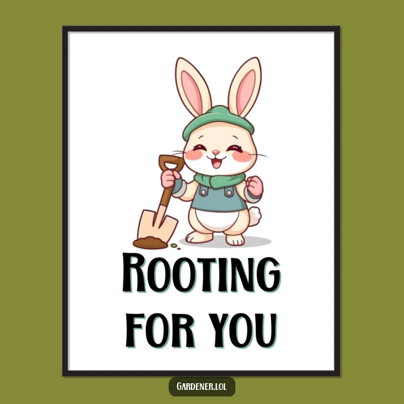 Funny Rabbit Gardener Poster: Giggling Veggie Art, Garden Decor