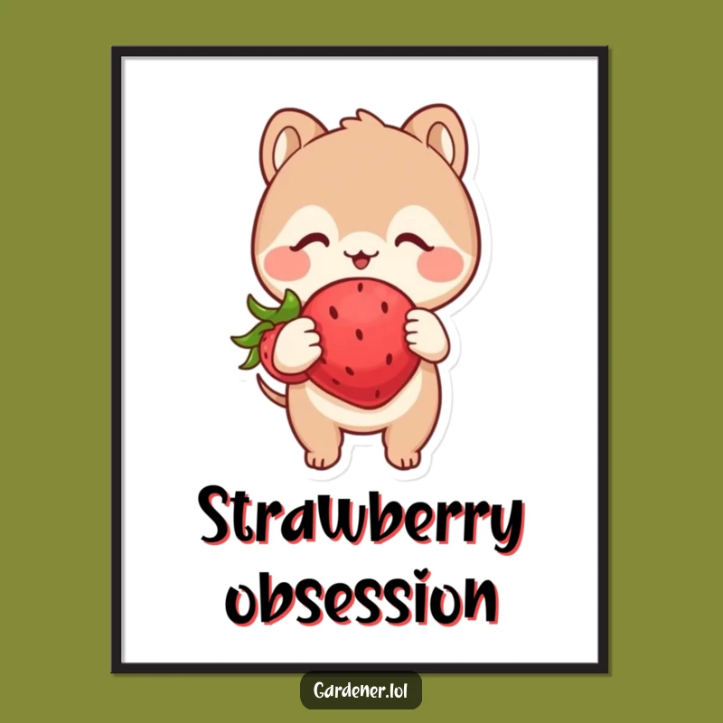 Funny Poster: Animal Strawberry Glee, Cute & Joyful Wall Decor Gag Gift