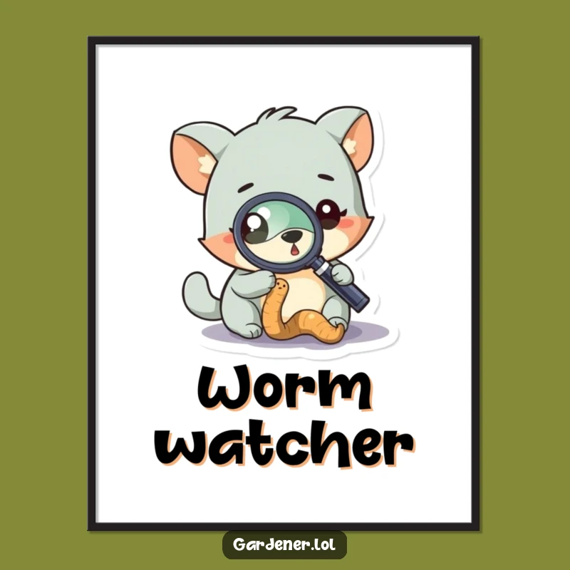 Funny Curious Animal Worm Poster: Magnifying Glass Art Gift