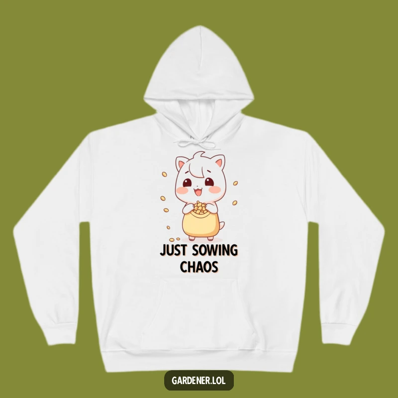 Funny Cozy Hoodie - Playful Seed Scattering Character, Perfect Humorous Gift