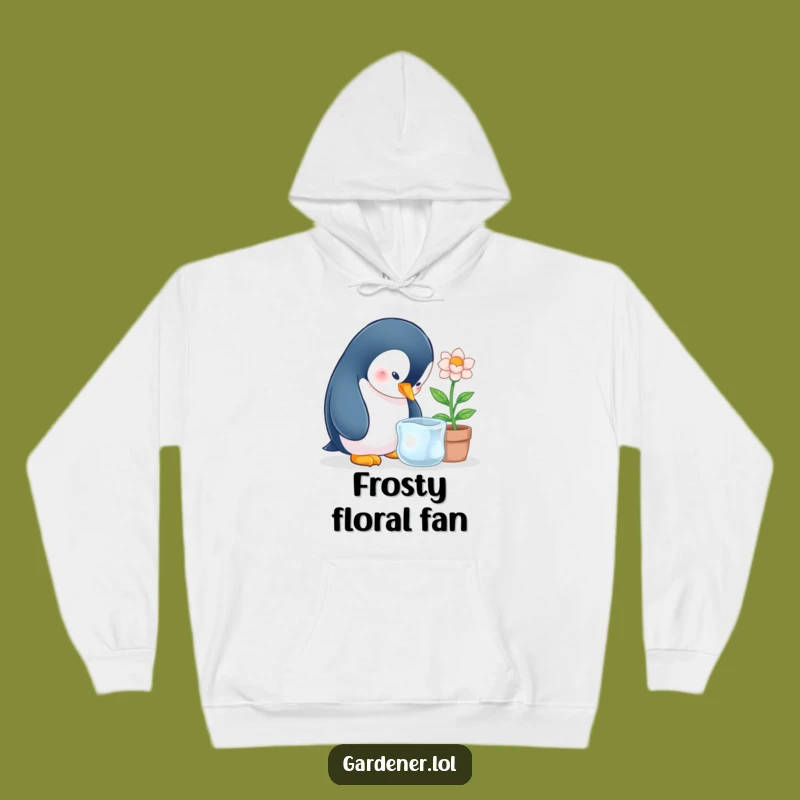 Funny Penguin Ice Flower Hoodie, Cozy Winter Gardener Sweatshirt