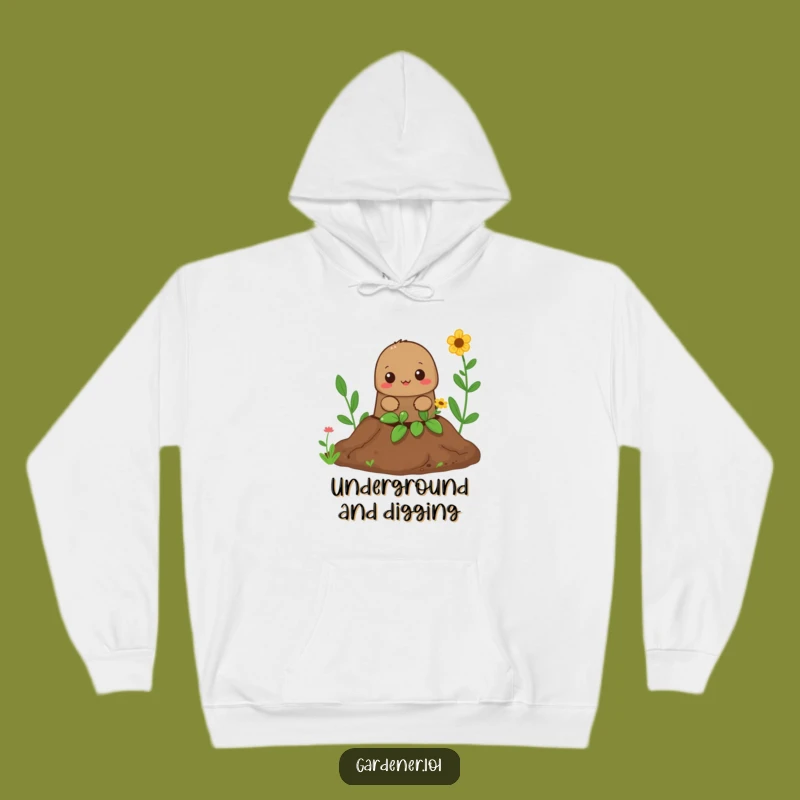 Funny Mole Gardener Hoodie: Cozy Peeking Design, Warm Funny Garden Gift