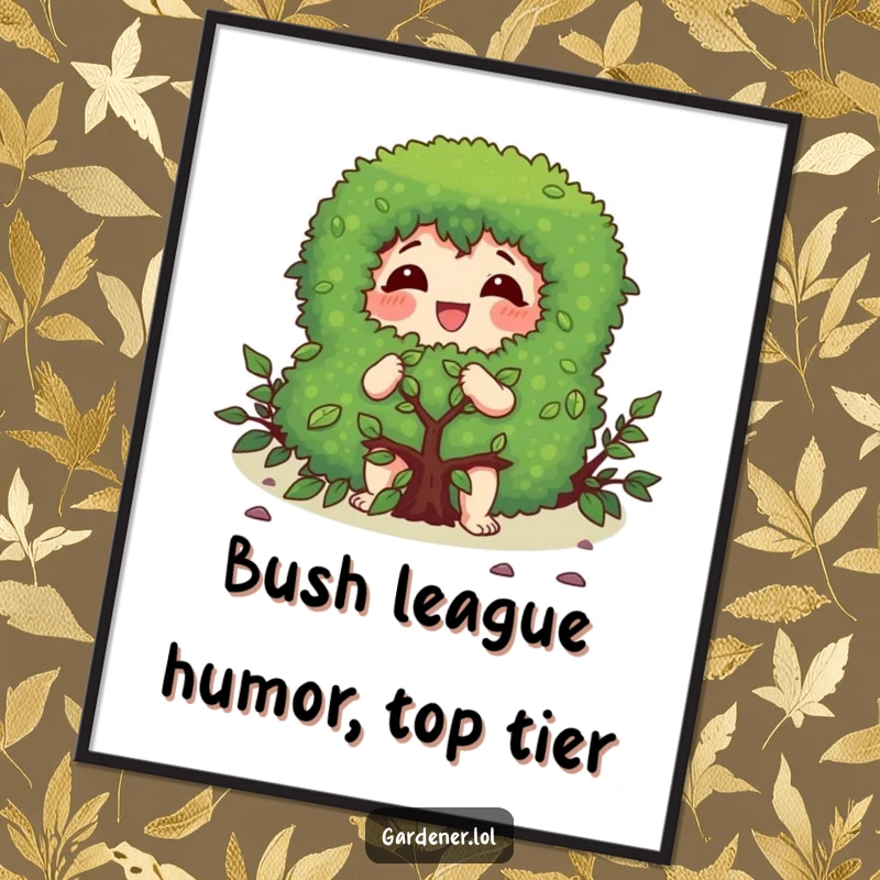 Funny free printable wall art of a character gleefully pruning a bush with focus, adding a touch of organized humor.