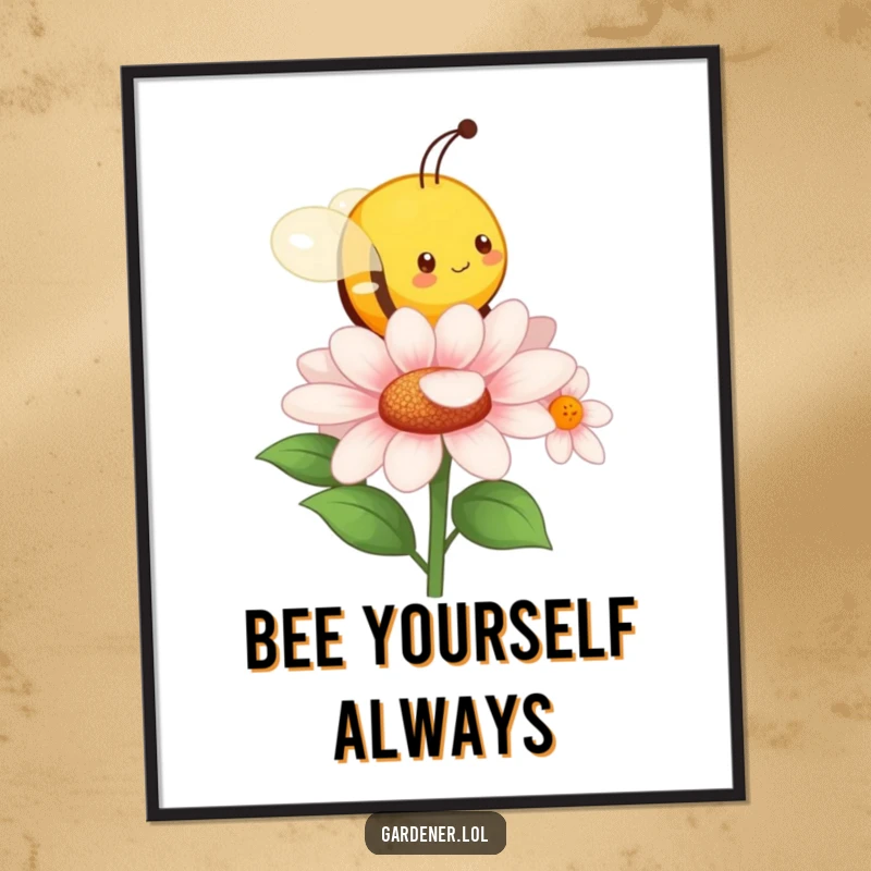 Funny Free Printable Wall Art: Character imitating a busy bee, buzzing energetically around a flower for vibrant decor.