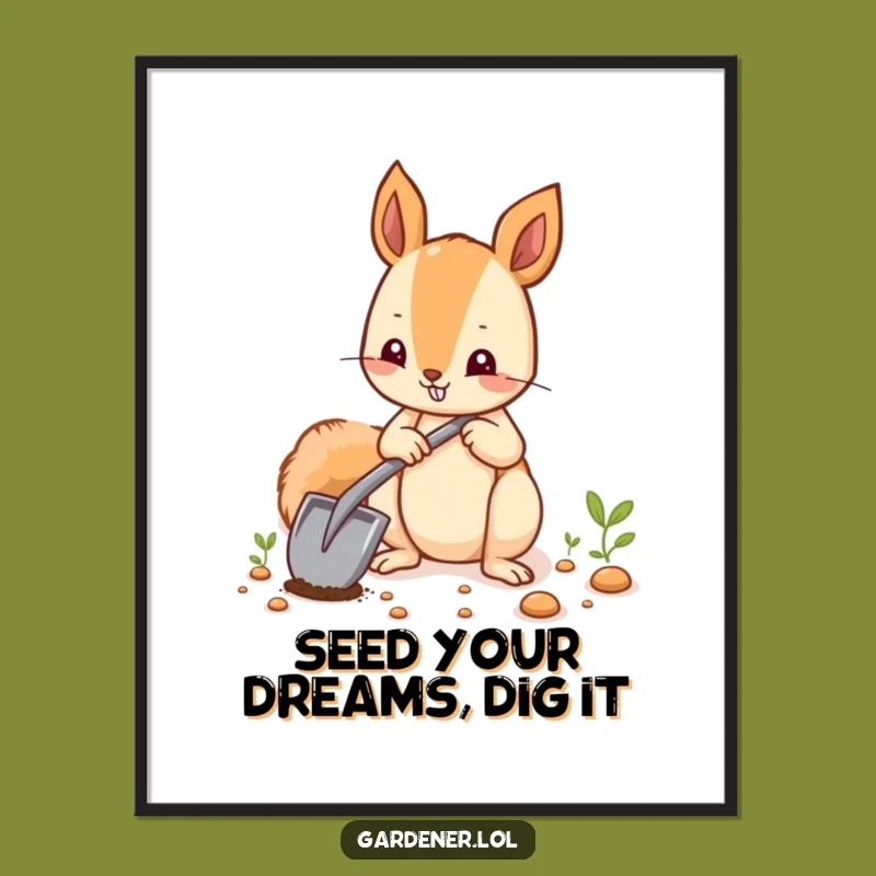 Free Printable Wall Art: Funny Squirrel Planting Seeds, Hilarious Downloadable Art Decor