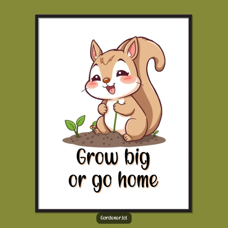 Funny Free Printable Wall Art: Excited Squirrel Planting Seeds Downloadable DIY Room Decor