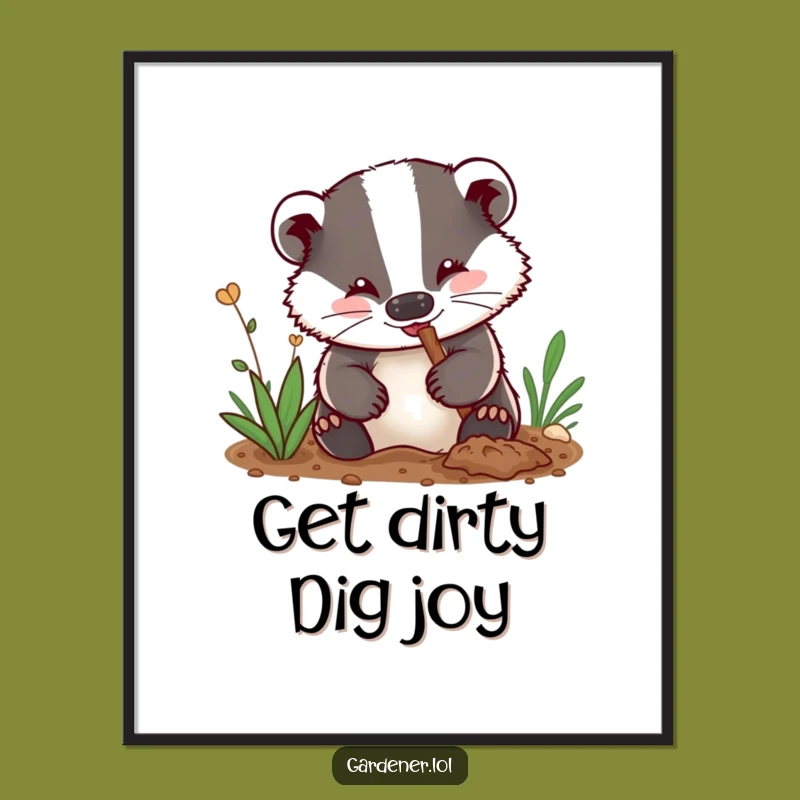 Funny Free Printable Wall Art: Badger Gardener Digging - Downloadable Decor