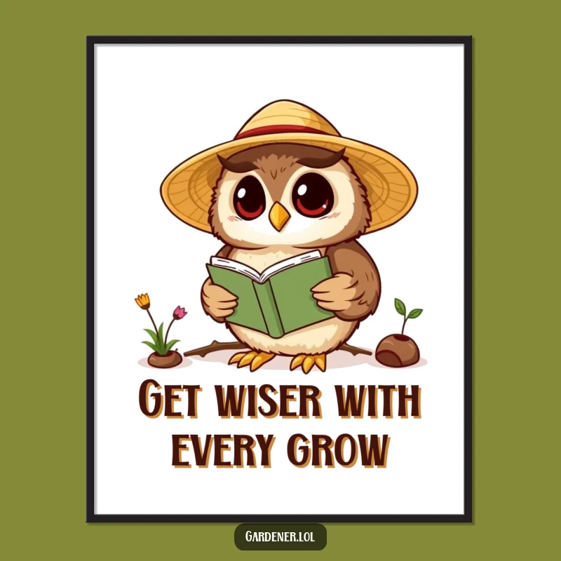 Free Printable Wall Art: Humorous Owl Gardener Reading, Downloadable DIY Decor!