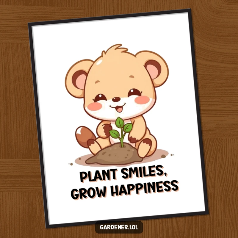 Funny Free Printable Wall Art: A cute animal with a determined smile plants a tiny seedling, bringing a sense of wholesome joy.