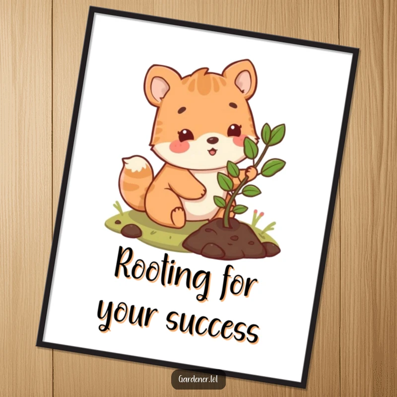Funny Free Printable Wall Art: Cute animal happily planting a small sapling, symbolizing optimism and a growth mindset.