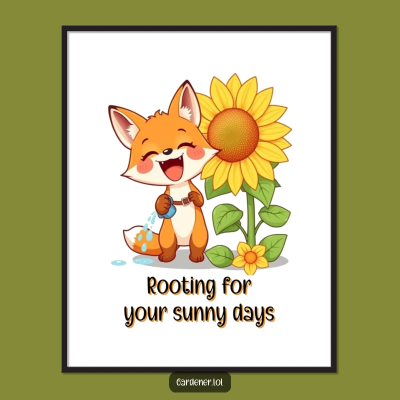 Free Printable Wall Art: Funny Fox & Sunflower, Whimsical Downloadable Home Decor