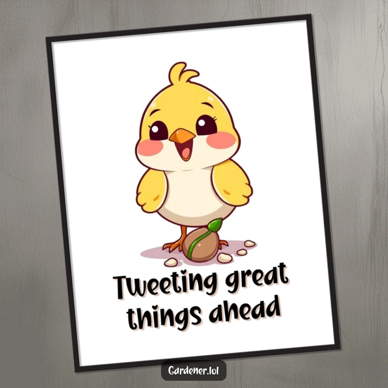 Funny Free Printable Wall Art: Delighted bird planting a seed, symbolizing new beginnings and hope.