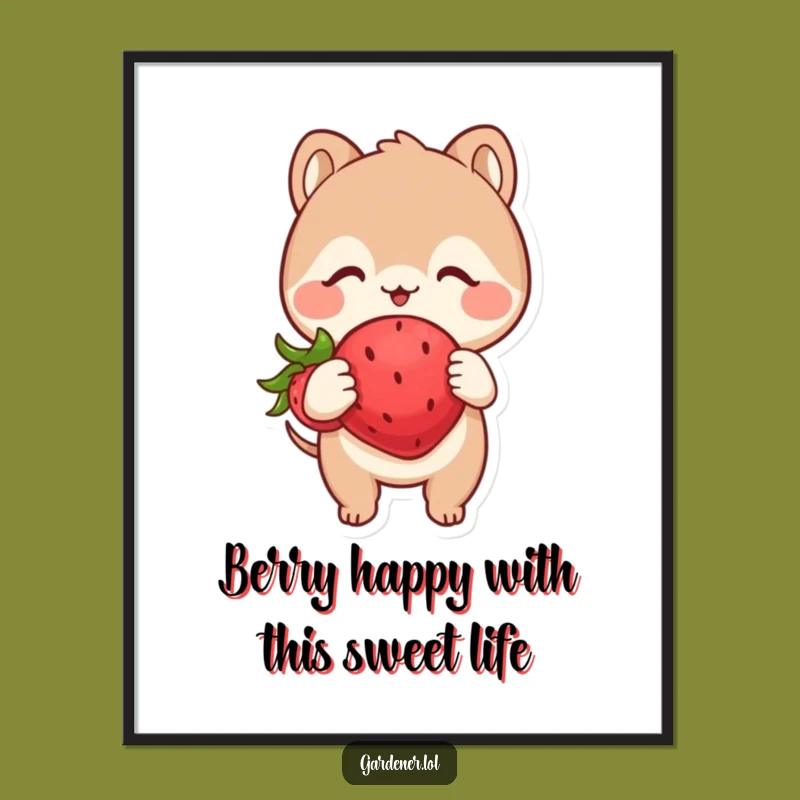 Whimsical Free Printable Wall Art: Strawberry Joy Animal, Charming Downloadable Decor for Smiles
