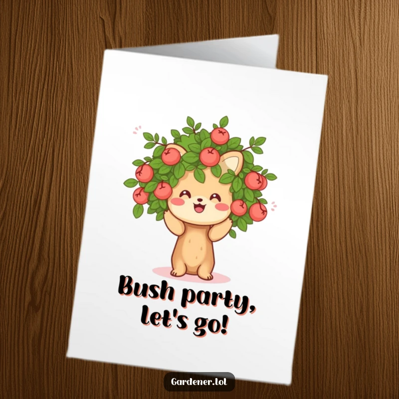 Funny Free Printable Birthday Card: A cheerful animal character meticulously prunes a small bush, adding a touch of humor to greetings.