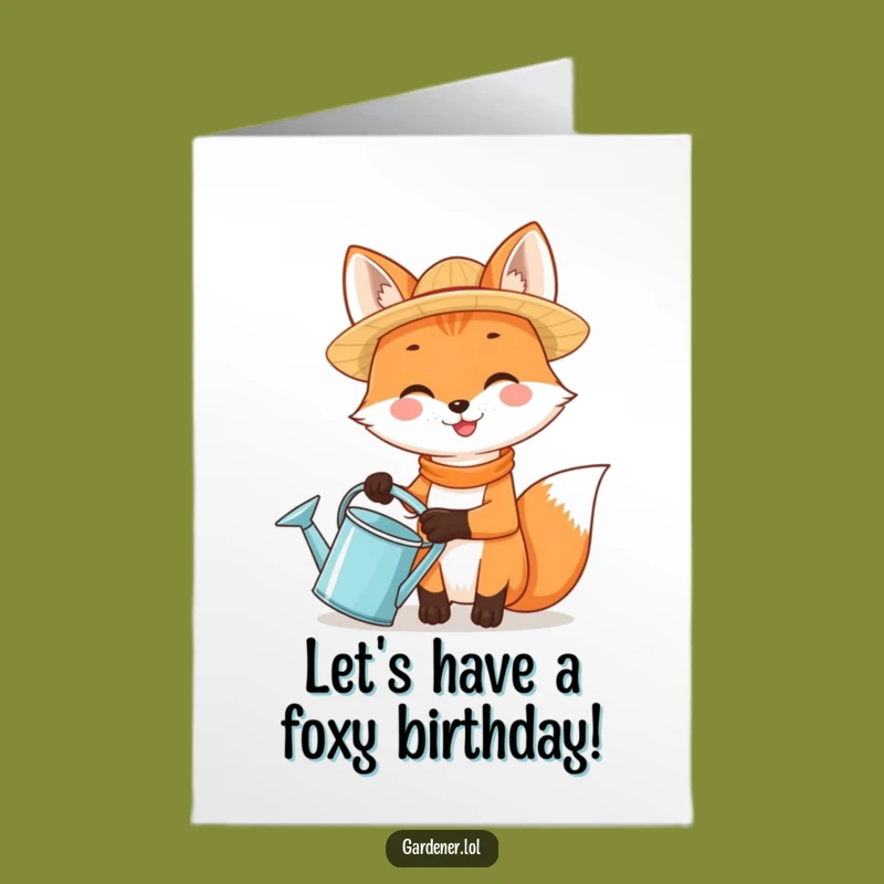 Free Printable Birthday Card: Fox Gardener, Funny Humorous DIY Gift for Celebrations