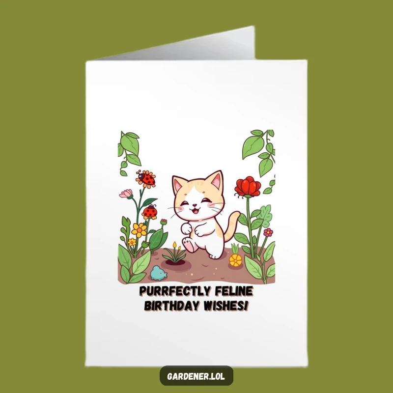 Free Printable Birthday Card: Kawaii Cat Gardener Fun, a Humorous Downloadable Gift!