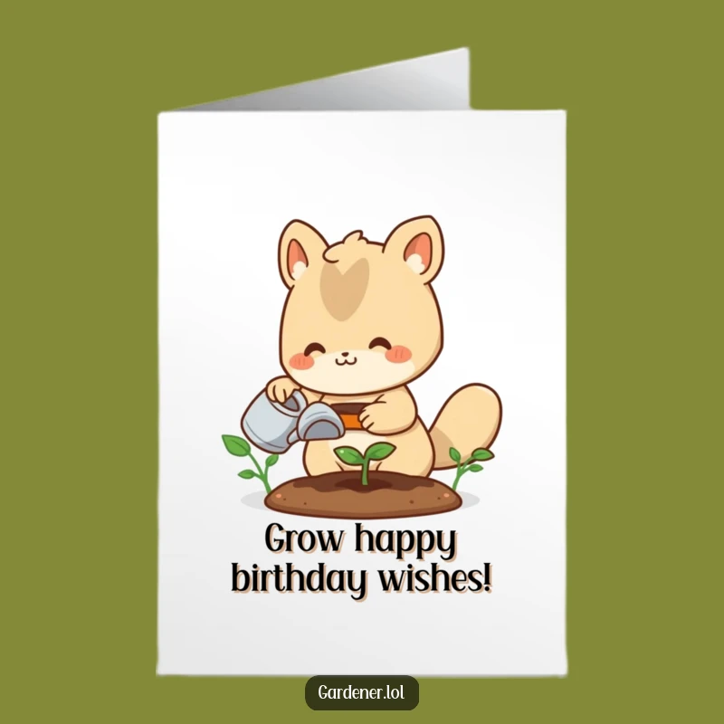 Free Printable Funny Gardener Birthday Card: Cute Animal Sprout - Downloadable Gift