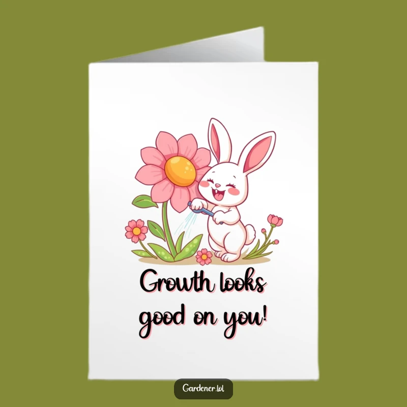 Free Printable Birthday Card: Funny Rabbit Watering Giant Flower DIY Downloadable Gift