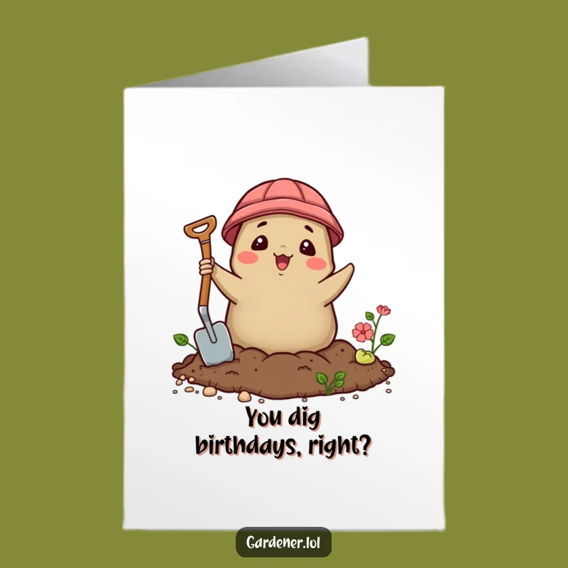 Free Printable Birthday Card: Delighted Mole Gardener Surprise, Funny Downloadable Gift