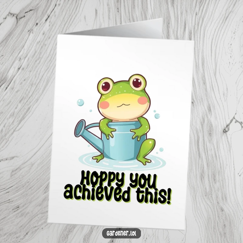 Funny Free Printable Congratulations Card: Playful frog splashing in watering can, celebrating achievement, a unique DIY gift.