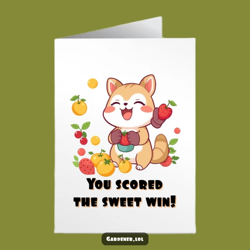 Free Printable Congrats Card: Fruit Catching Animal Funny Downloadable Gift for Harvests