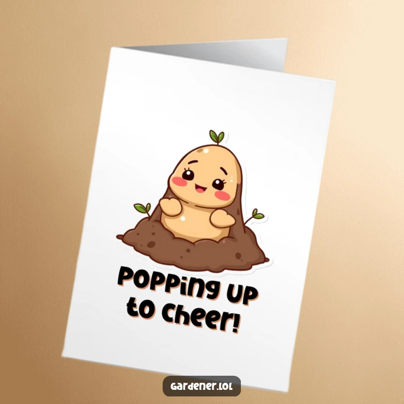 Funny Free Printable Congratulations Card: Cheerful mole popping head from soil, celebrating achievement, a unique DIY gift.