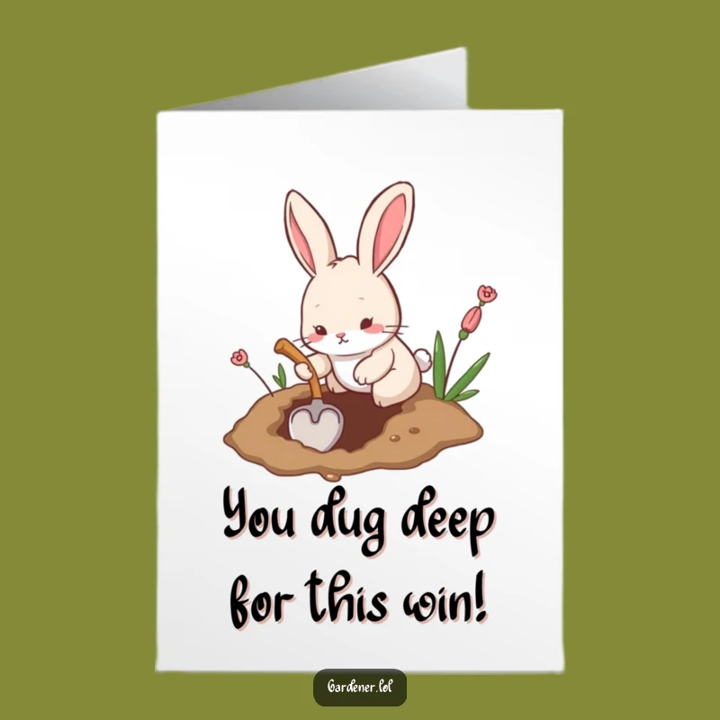 Free Printable Congrats Card: Rabbit Digging Success, Funny Downloadable Gift for Achieving Goals