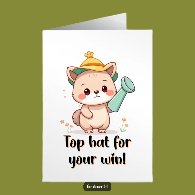Free Printable Congratulations Card: Funny Animal Watering Can Hat Surprise - DIY Download