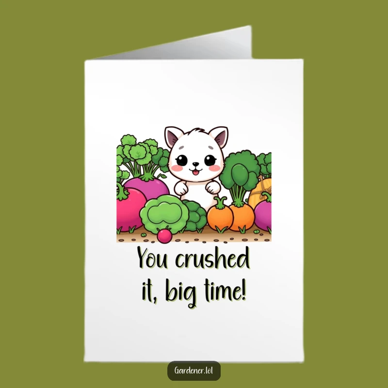 Free Printable Congrats Card: Amusing Veggie Grower Character, Celebrate Success Downloadable Gift