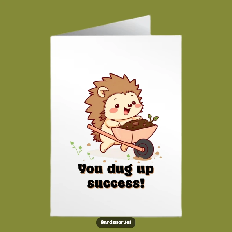 Free Printable Congrats Card: Funny Hedgehog Wheelbarrow DIY Downloadable Achievement Gift