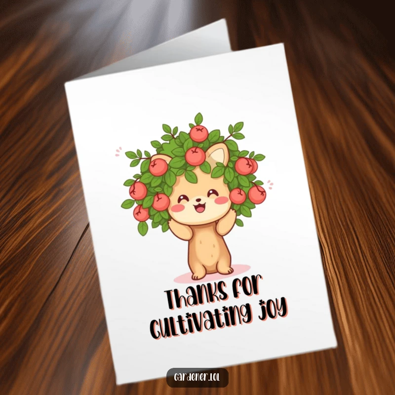 Funny Free Printable Thank You Card: A cheerful animal shapes a small bush, expressing gratitude with a humorous, DIY-friendly design.