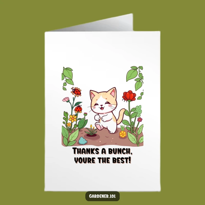 Free Printable Thank You Card: Kawaii Cat Gardener Gratitude, Humorous Downloadable Gift!