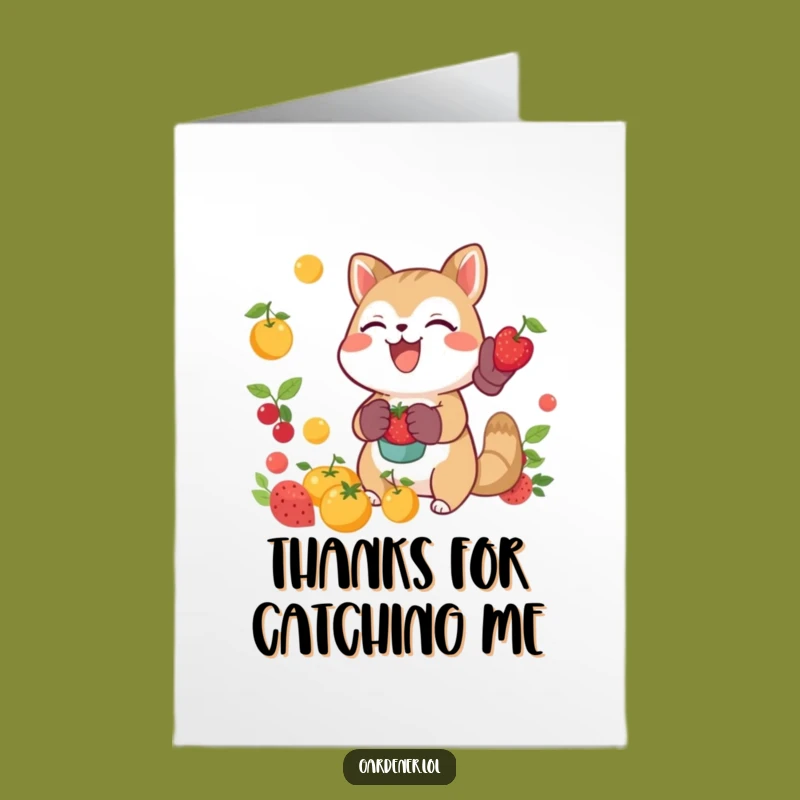 Free Printable Thank You Card: Fruit Catching Animal Funny Downloadable Gift for Abundance