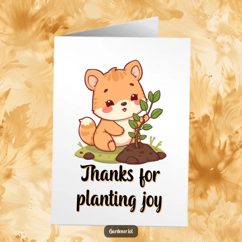 Funny Free Printable Thank You Card: Cute animal happily planting a small sapling, conveying heartfelt, humorous thanks.