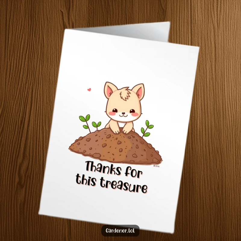 Funny Free Printable Animal Thank You Card: Character digging in soil, symbolizing digging up sincere thanks.