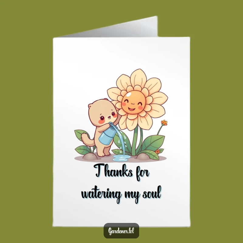 Free Printable Thank You Card: Cute Animal Watering Flower Funny Downloadable Gift