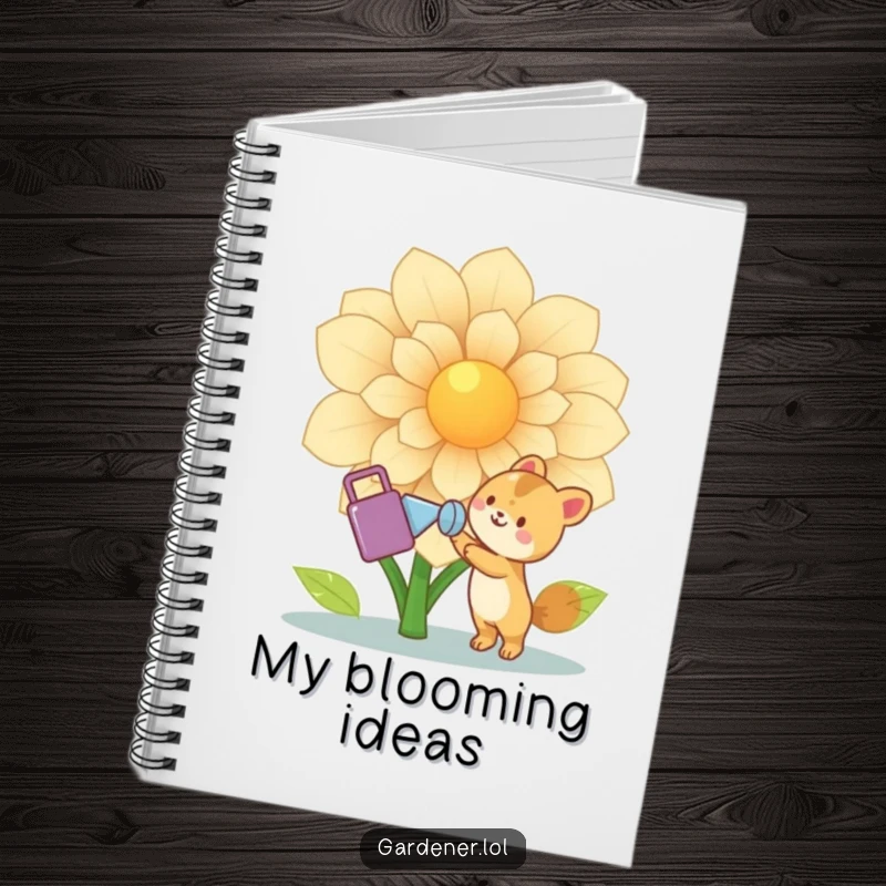 Funny Animal Gardener Notebook: Cute joyful animal character waters a giant flower with a watering can, perfect for notes and inspiration, funny.