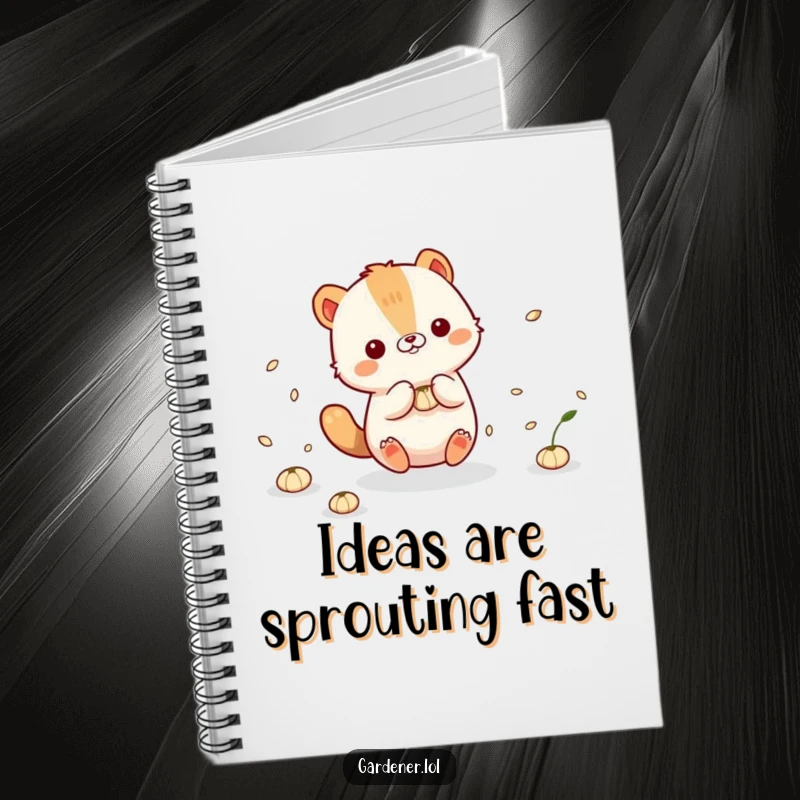Funny Notebook: Cute animal character playfully interacting with floating seeds, perfect for nature-inspired journaling.