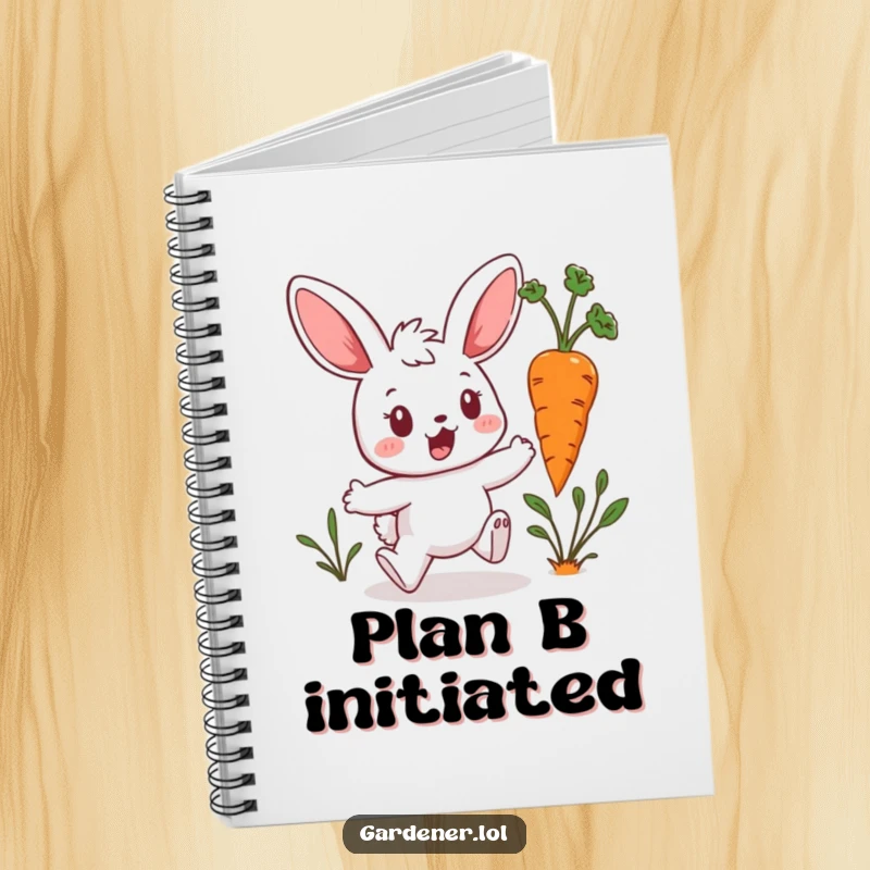 Funny Kawaii Bunny Notebook: Bunny gardener surprised and running from a hopping carrot, ideal for jotting down humorous adventures, a great funny gift.