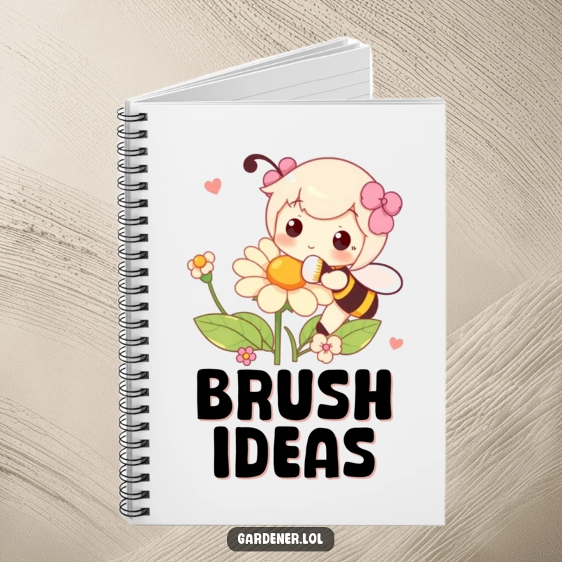 Funny notebook featuring a character playfully pollinating a flower with a fluffy brush, perfect for nature journaling and art.