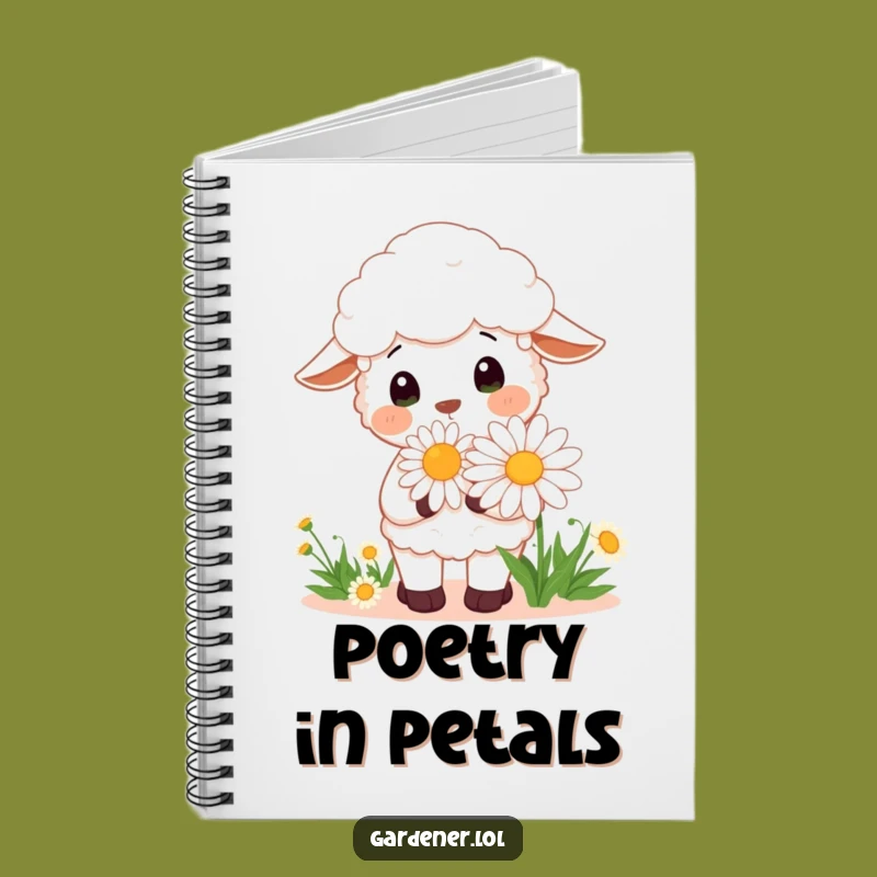 Funny Kawaii Sheep Gardener Notebook, Cheerful Daisy Journal, Gift for Writers