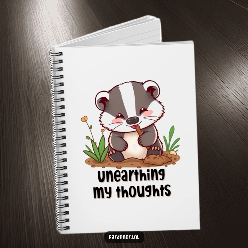 Funny notebook: A delighted badger gardener with dirt on its nose digs enthusiastically, perfect for journaling gardening notes and ideas.