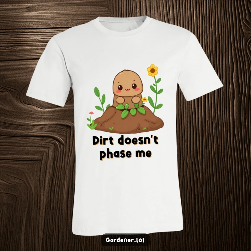 Funny Mole Gardener T-Shirt: A curious mole emerges from a hole, delighting in its freshly dug underground garden space.