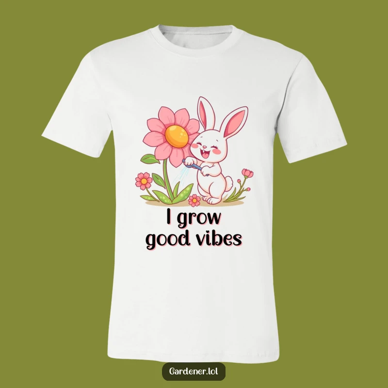 Funny Rabbit Watering Flower T-Shirt - Hilarious Gardening Tee for Nature Lovers
