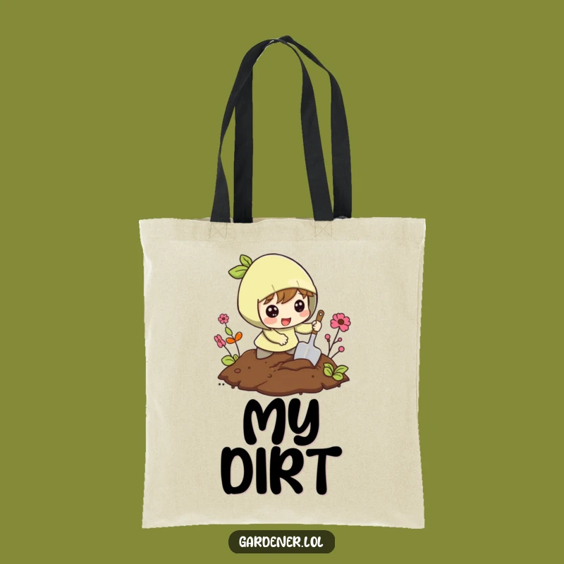Funny Gardening Tote Bag: Excited Character Digging, Sturdy Funny Gift