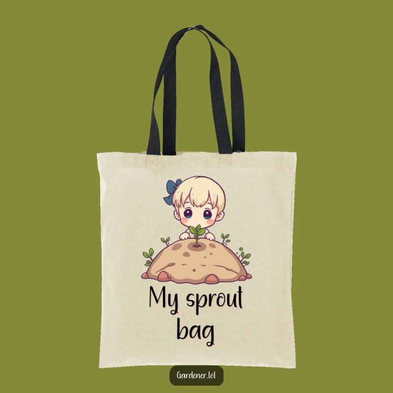 Funny Garden Tote Bag: Admiring Sprout Character, Eco-Friendly Funny Gift